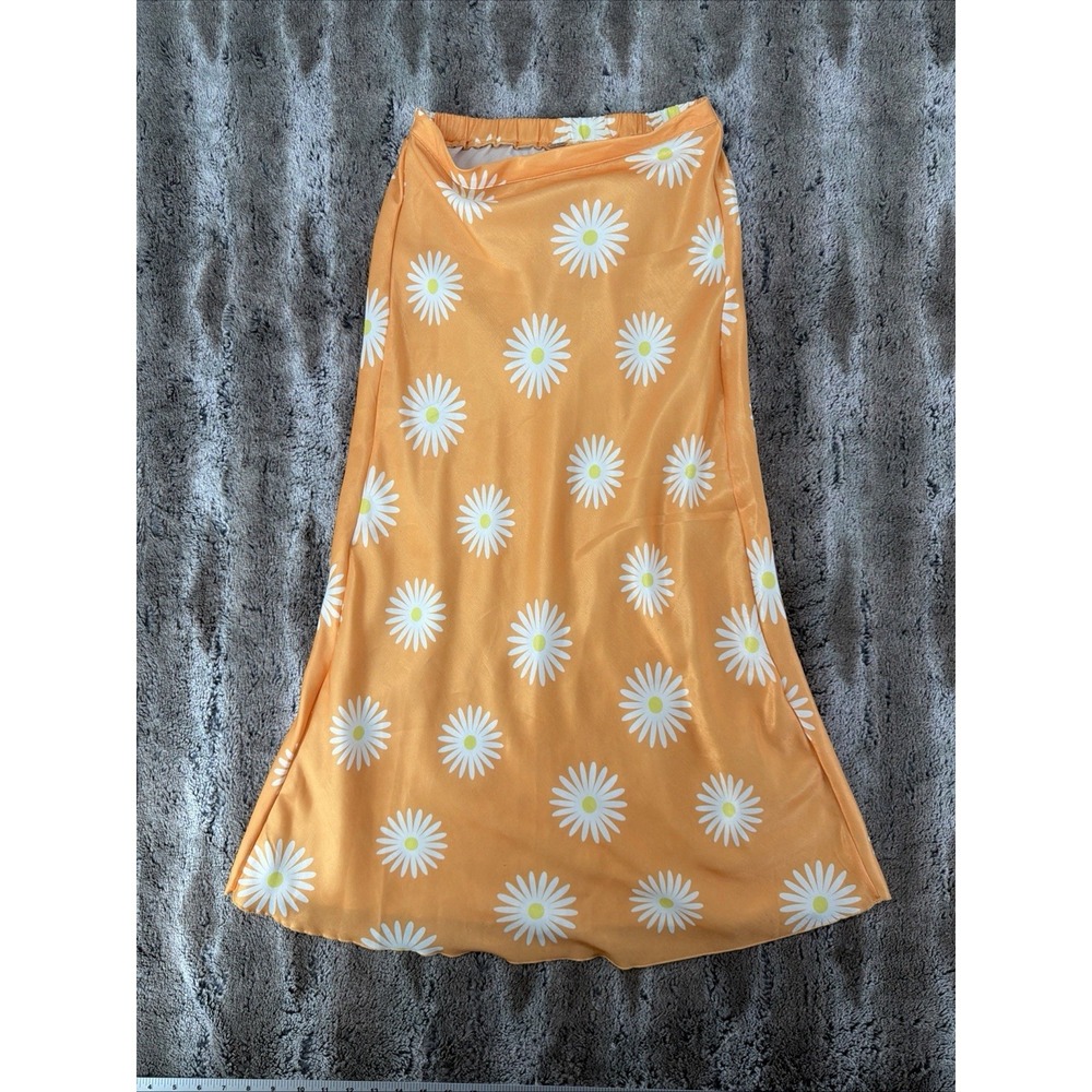 Free People Orange Daisy Midi Skirt